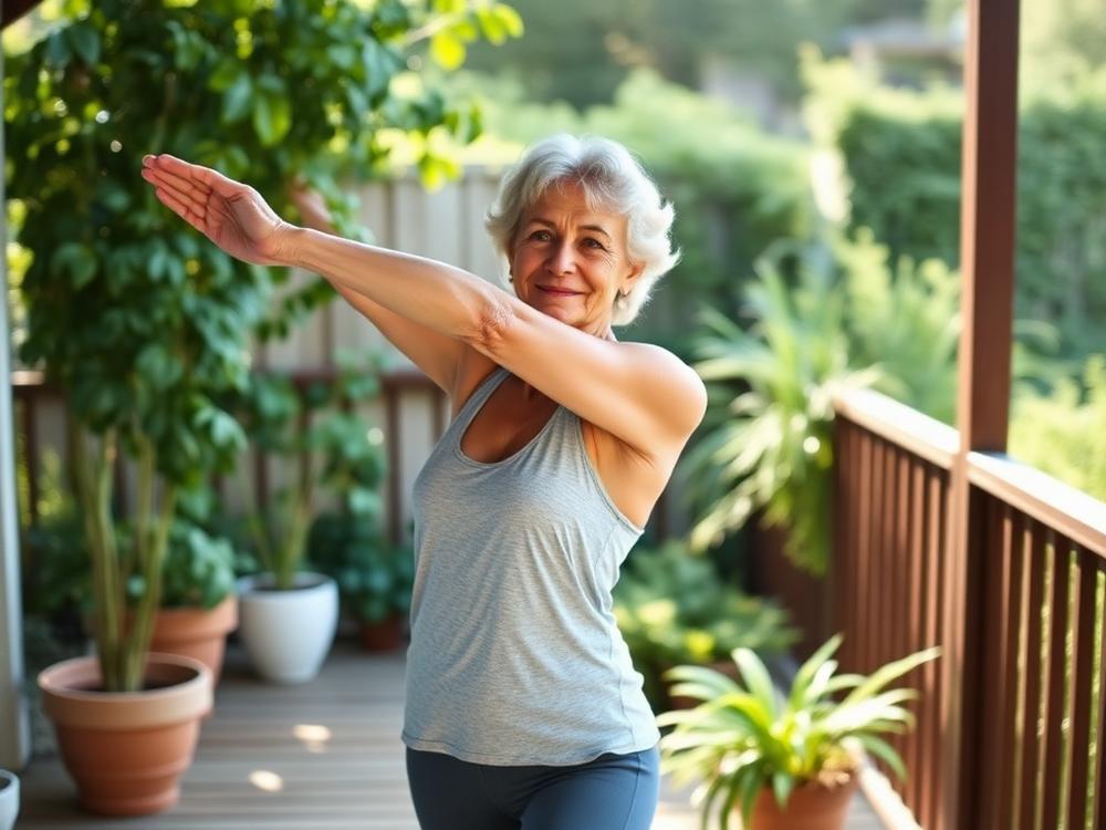 Woman doing gentle stretching outdoors